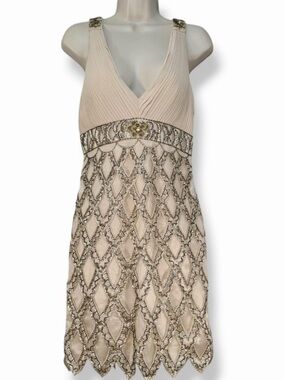 Sue Wong Nocturne Beaded Deep V-Neckline Cocktail Party Dress